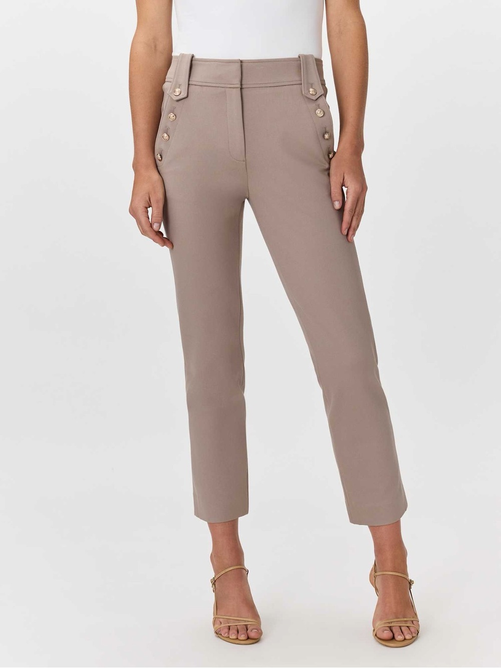Quince Ultra Stretch Ponte Straight Leg Mariner Dress Pants with Gold Button
